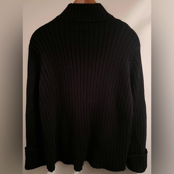 Lauren Ralph Lauren Vintage Black Cotton Ribbed Full Zip Cardigan Sweater Size L - Picture 8 of 8